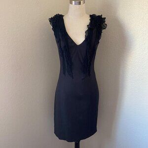 Rebecca Taylor Cocktail LBD Ruffles Sleeveless V Neck Minimalist 2